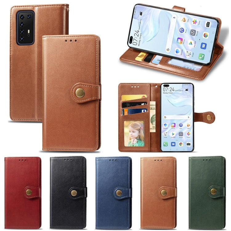 For Huawei P40 Pro Retro Solid Color Leather Buckle Phone Case with Lanyard & Photo Frame & Card Slot & Wallet & Stand Function