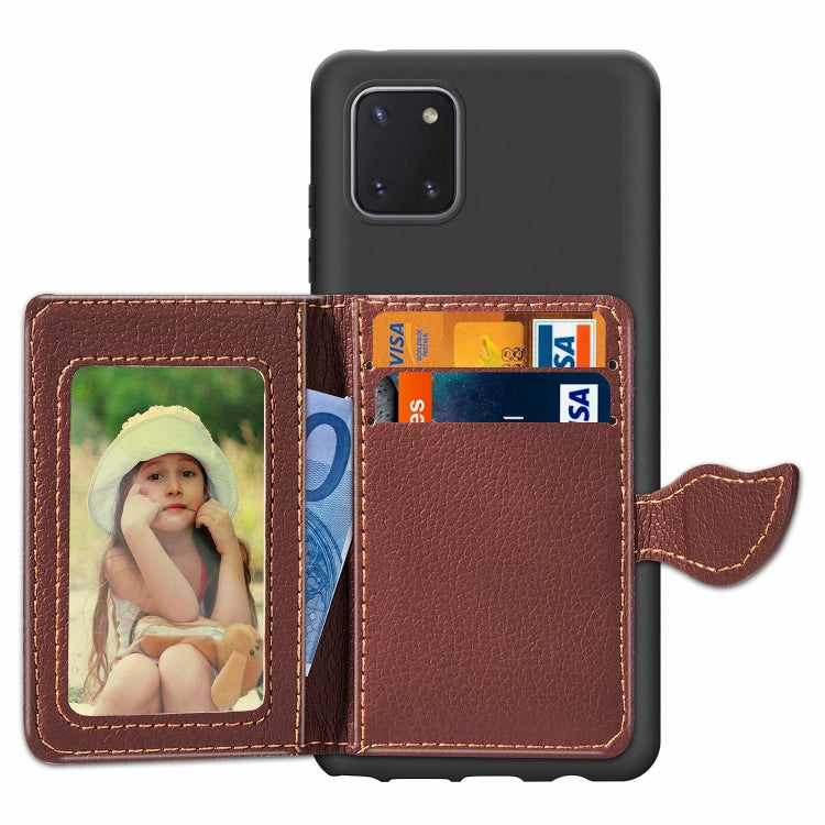 For Galaxy Note 10 Lite / A81 Leaf Buckle Litchi Texture Card Holder PU + TPU Case with Card Slot & Wallet & Holder & Photo Frame