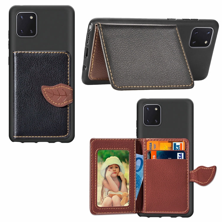 For Galaxy Note 10 Lite / A81 Leaf Buckle Litchi Texture Card Holder PU + TPU Case with Card Slot & Wallet & Holder & Photo Frame