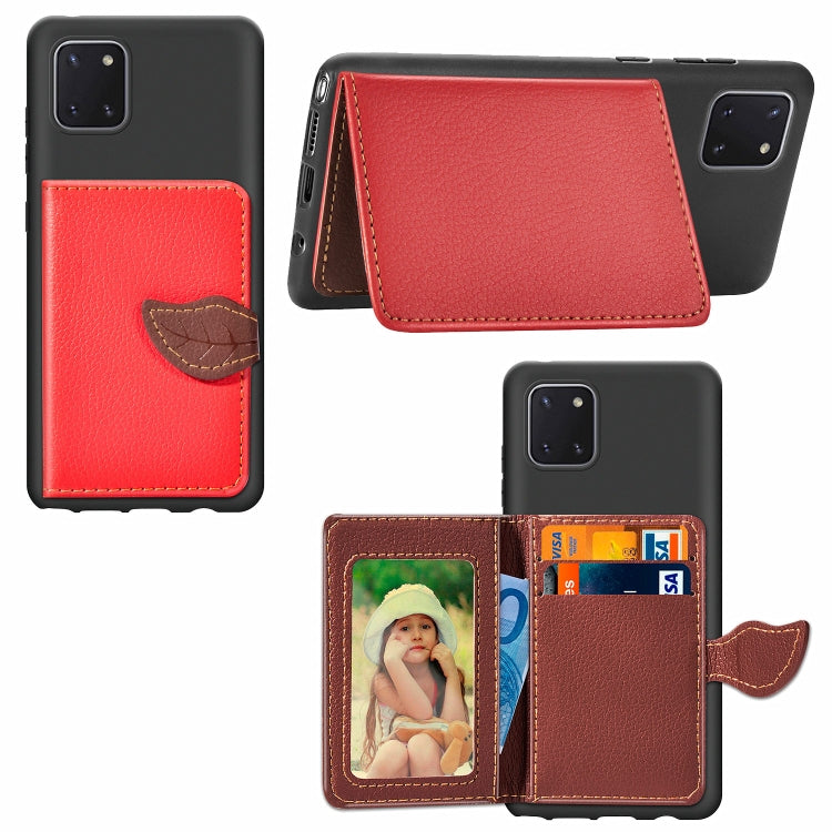 For Galaxy Note 10 Lite / A81 Leaf Buckle Litchi Texture Card Holder PU + TPU Case with Card Slot & Wallet & Holder & Photo Frame