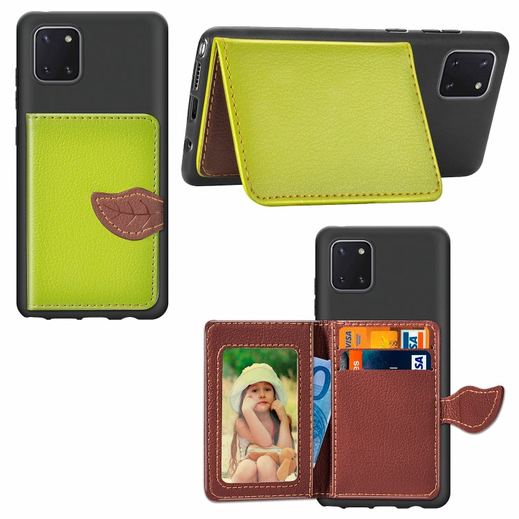 For Galaxy Note 10 Lite / A81 Leaf Buckle Litchi Texture Card Holder PU + TPU Case with Card Slot & Wallet & Holder & Photo Frame