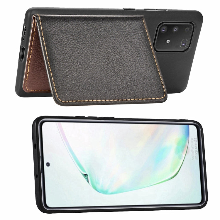 For Galaxy S10 Lite / A91  Leaf Buckle Litchi Texture Card Holder PU + TPU Case with Card Slot & Wallet & Holder & Photo Frame