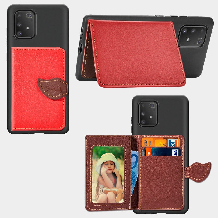 For Galaxy S10 Lite / A91  Leaf Buckle Litchi Texture Card Holder PU + TPU Case with Card Slot & Wallet & Holder & Photo Frame