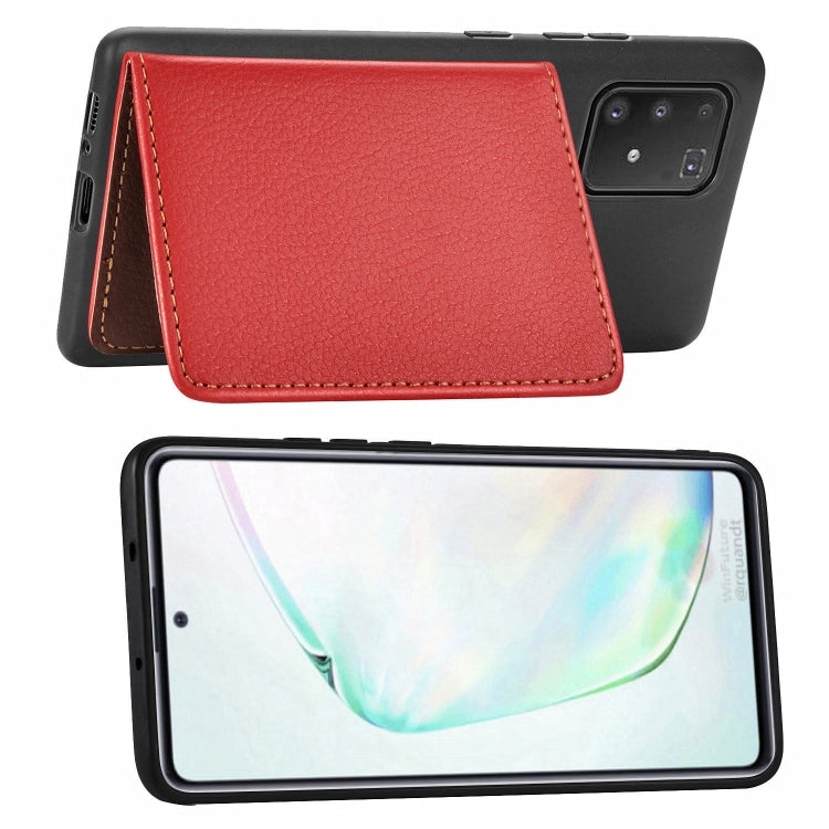 For Galaxy S10 Lite / A91  Leaf Buckle Litchi Texture Card Holder PU + TPU Case with Card Slot & Wallet & Holder & Photo Frame