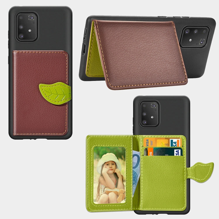 For Galaxy S10 Lite / A91  Leaf Buckle Litchi Texture Card Holder PU + TPU Case with Card Slot & Wallet & Holder & Photo Frame