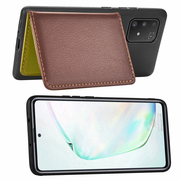 For Galaxy S10 Lite / A91  Leaf Buckle Litchi Texture Card Holder PU + TPU Case with Card Slot & Wallet & Holder & Photo Frame