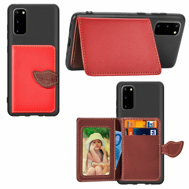 For Galaxy S20 Leaf Buckle Litchi Texture Card Holder PU + TPU Case with Card Slot & Wallet & Holder & Photo Frame