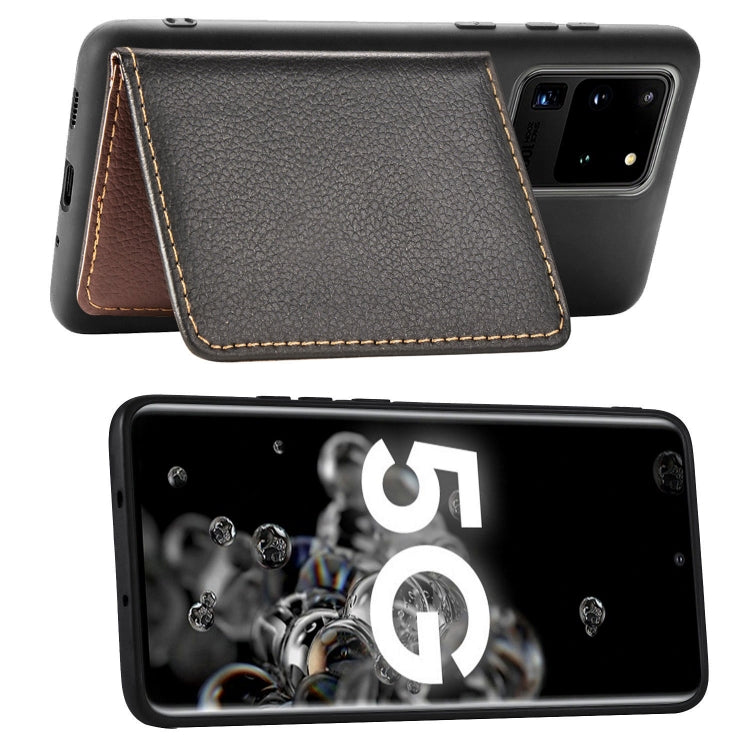 For Galaxy S20 Ultra Leaf Buckle Litchi Texture Card Holder PU + TPU Case with Card Slot & Wallet & Holder & Photo Frame