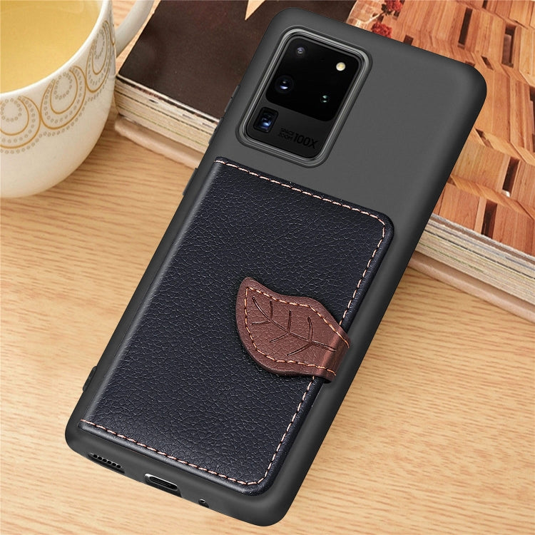 For Galaxy S20 Ultra Leaf Buckle Litchi Texture Card Holder PU + TPU Case with Card Slot & Wallet & Holder & Photo Frame