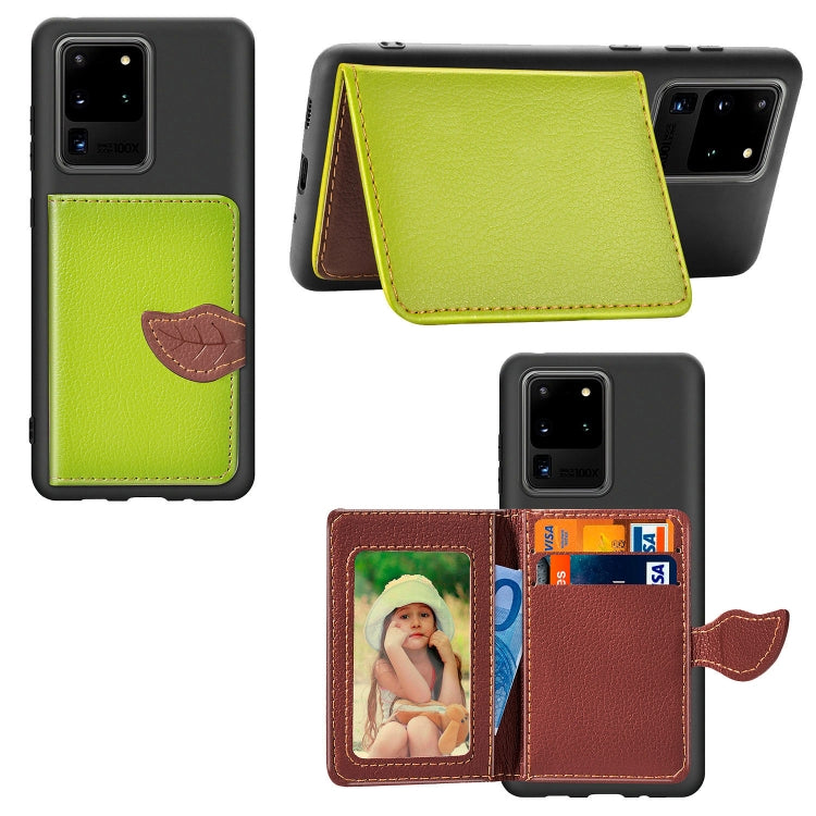 For Galaxy S20 Ultra Leaf Buckle Litchi Texture Card Holder PU + TPU Case with Card Slot & Wallet & Holder & Photo Frame