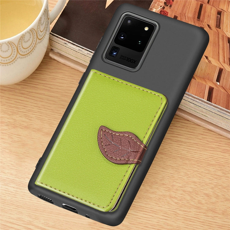 For Galaxy S20 Ultra Leaf Buckle Litchi Texture Card Holder PU + TPU Case with Card Slot & Wallet & Holder & Photo Frame