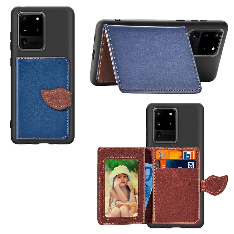 For Galaxy S20 Ultra Leaf Buckle Litchi Texture Card Holder PU + TPU Case with Card Slot & Wallet & Holder & Photo Frame