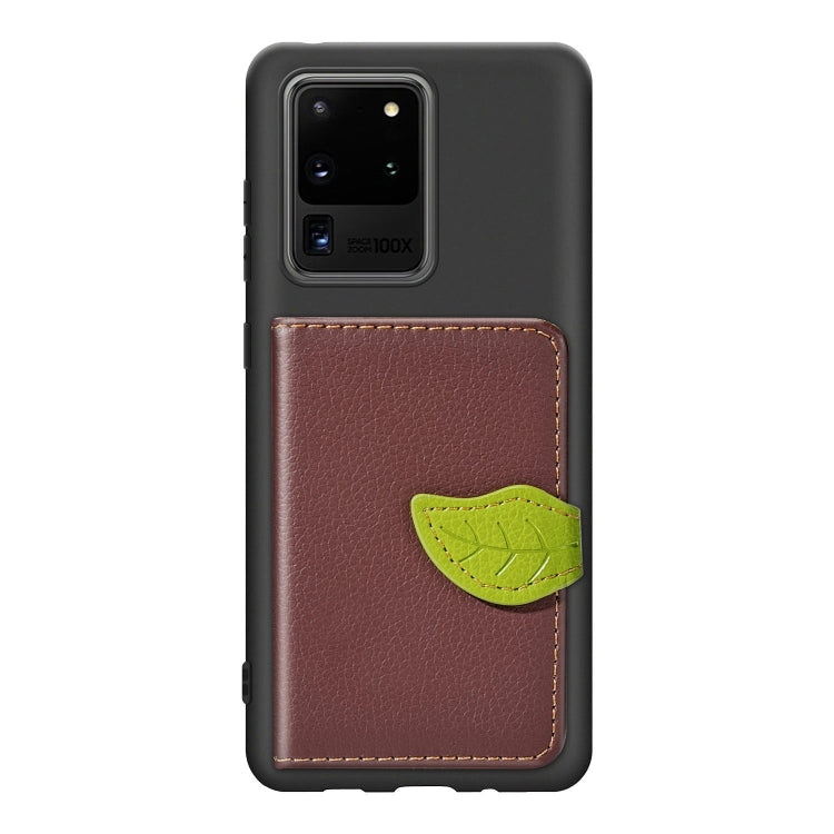 For Galaxy S20 Ultra Leaf Buckle Litchi Texture Card Holder PU + TPU Case with Card Slot & Wallet & Holder & Photo Frame