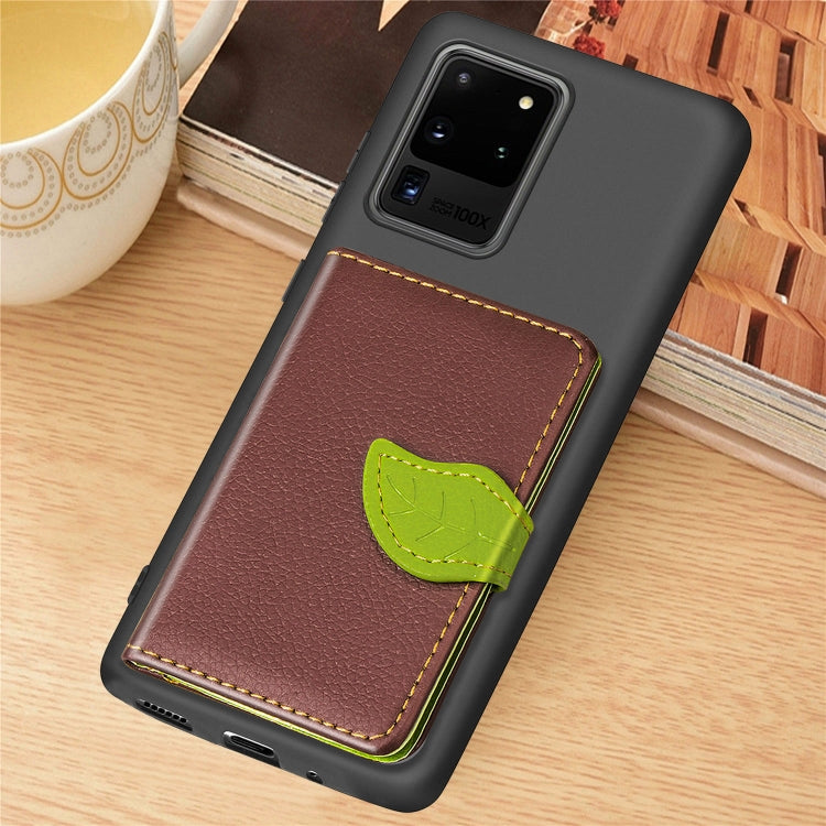 For Galaxy S20 Ultra Leaf Buckle Litchi Texture Card Holder PU + TPU Case with Card Slot & Wallet & Holder & Photo Frame