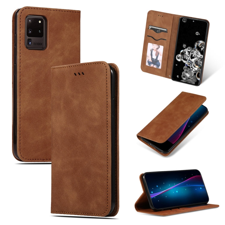 For Galaxy S20 Ultra Retro Skin Feel Business Magnetic Horizontal Flip Leather Case