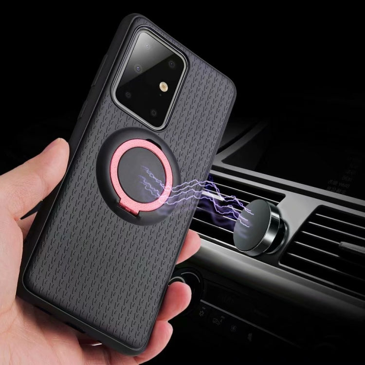 For Galaxy S20 Plus Y-Shaped Non-slip Texture TPU Case with Magnetic Rotating Ring Holder