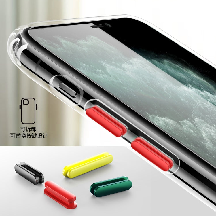 For iPhone 11 Pro Max Color Button Clear Full Coverage Shockproof TPU Case