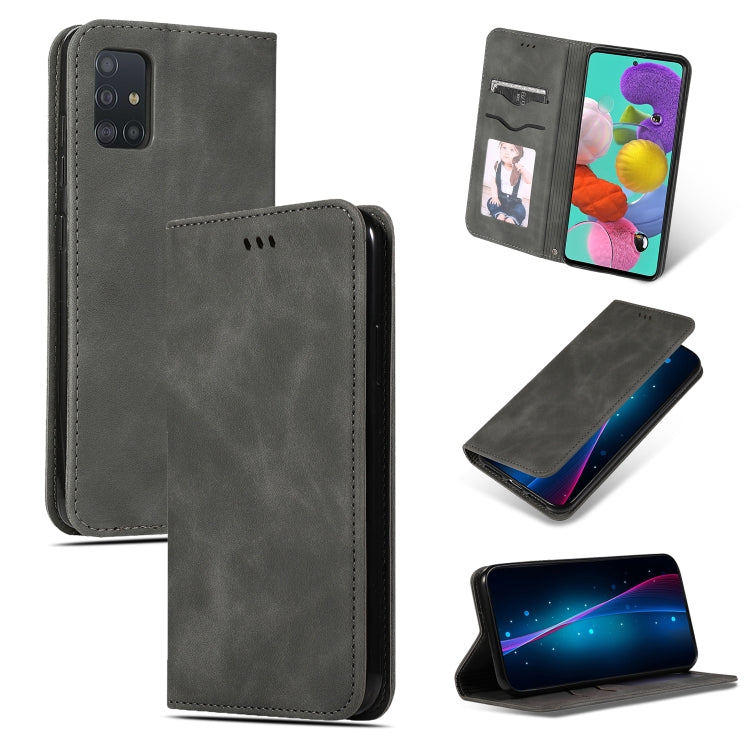 For Galaxy A51 Retro Skin Feel Business Magnetic Horizontal Flip Leather Case