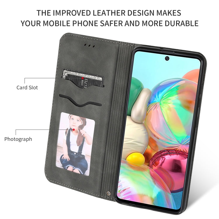 For Galaxy A71 Retro Skin Feel Business Magnetic Horizontal Flip Leather Case