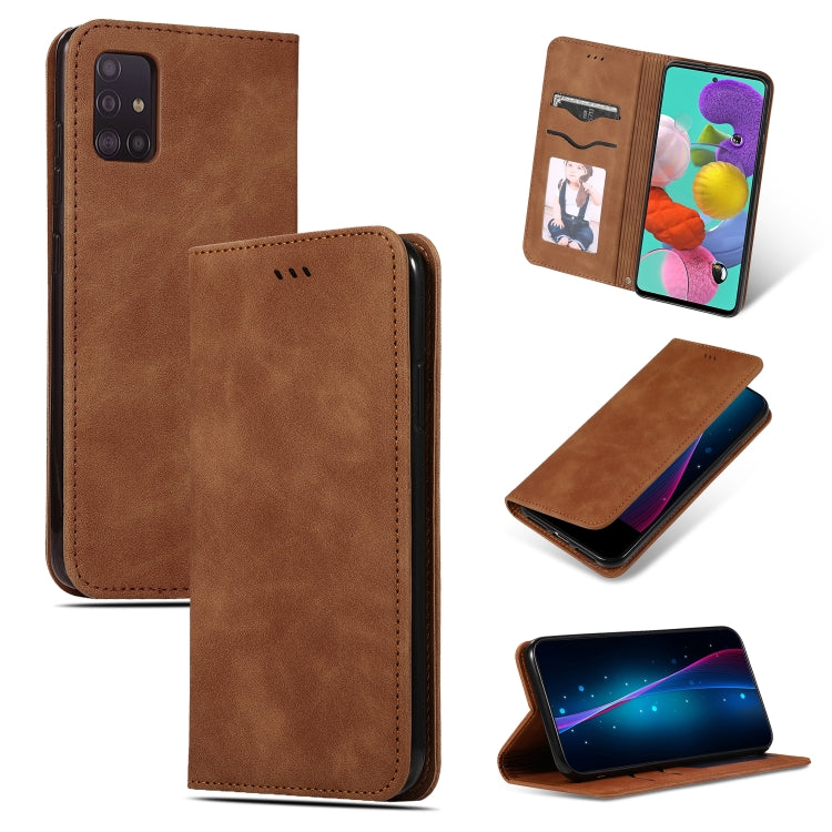 For Galaxy A71 Retro Skin Feel Business Magnetic Horizontal Flip Leather Case