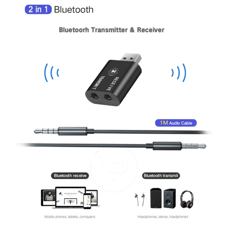 JEDX-TR6 USB Bluetooth 5.0 Music Transmitter Receiver 2 in 1 TV Bluetooth Transmitter Speaker Bluetooth Receiver