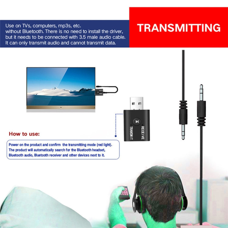 JEDX-TR6 USB Bluetooth 5.0 Music Transmitter Receiver 2 in 1 TV Bluetooth Transmitter Speaker Bluetooth Receiver