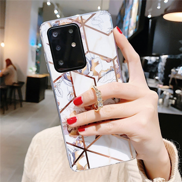 For Galaxy S20 Ultra Plating Geometric Flower Series IMD TPU Mobile Phone Case with Ring Rhinestones Holder