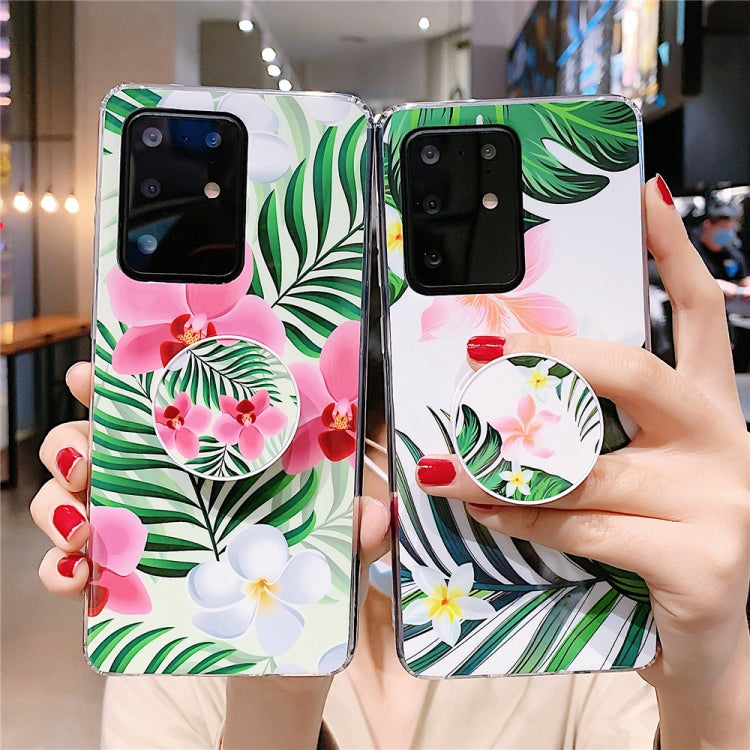 For Galaxy S20 Smooth Flower Series IMD TPU Case with Folding Holder