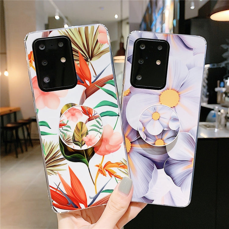 For Galaxy S20 Smooth Flower Series IMD TPU Case with Folding Holder