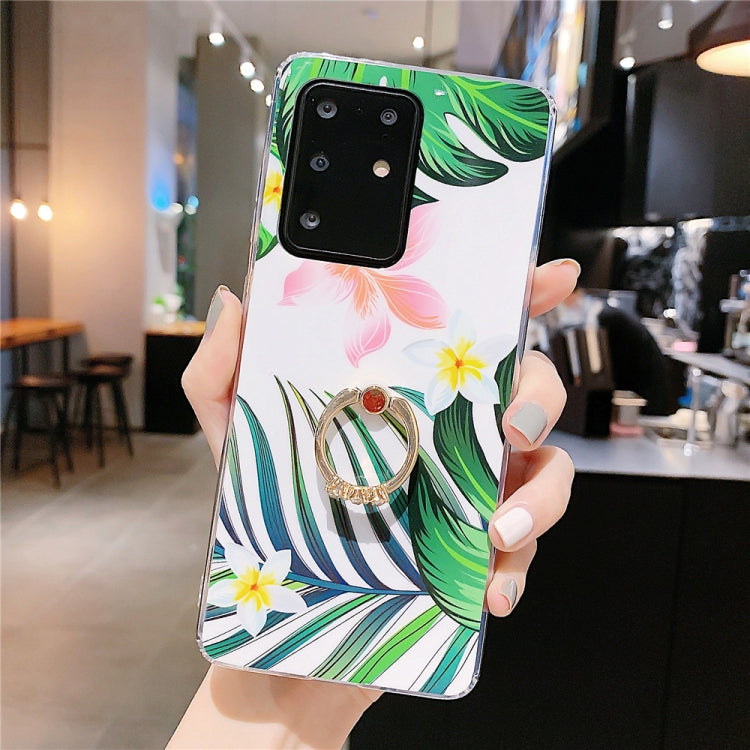 For Galaxy S20 Smooth Flower Series IMD TPU Case with Ring Rhinestones Holder