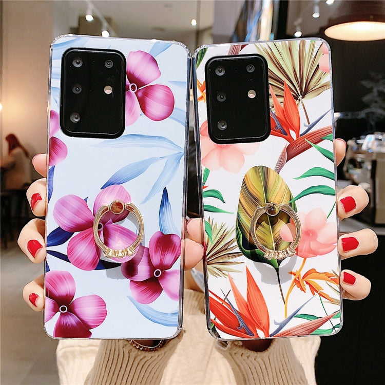 For Galaxy S20 Plus Smooth Flower Series IMD TPU Case with Ring Rhinestones Holder