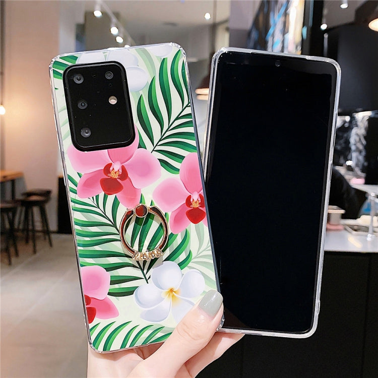 For Galaxy A51 Smooth Flower Series IMD TPU Case with Ring Rhinestones Holder