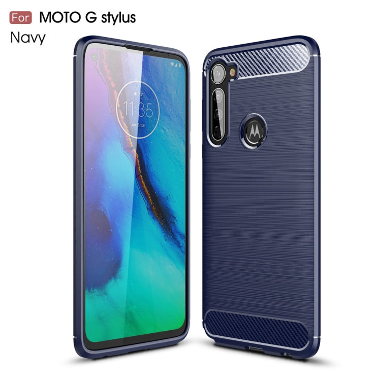 For Moto G Stylus Brushed Texture Carbon Fiber TPU Case(Navy Blue)