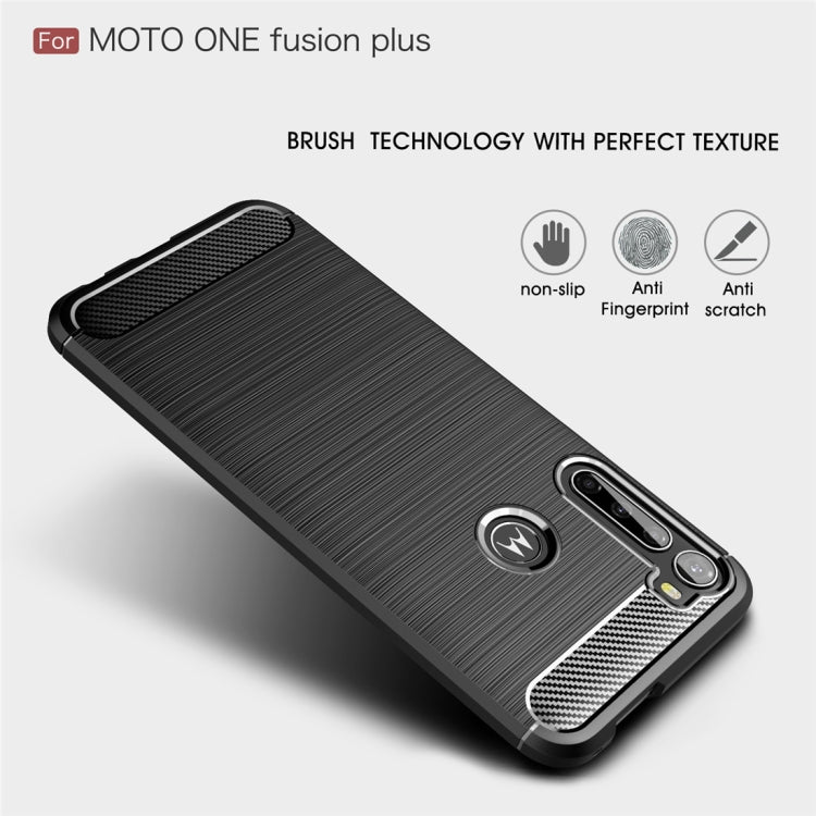 For Moto One Fusion Plus Brushed Texture Carbon Fiber TPU Case(Black)