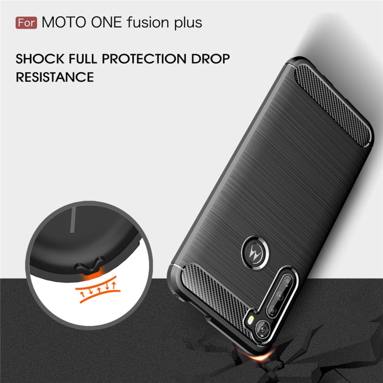 For Moto One Fusion Plus Brushed Texture Carbon Fiber TPU Case(Black)