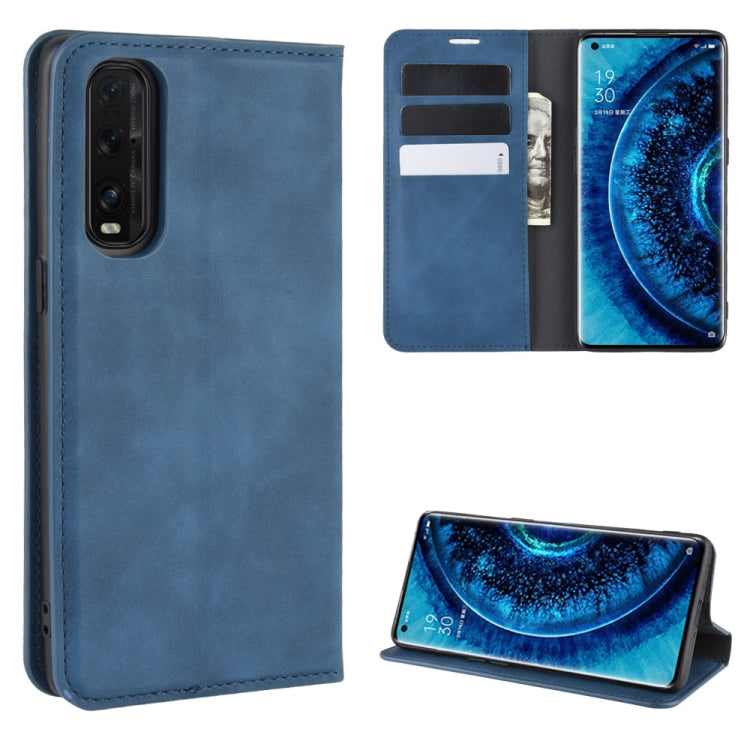 For Oppo Find X2 Retro-skin Business Magnetic Suction Leather Case with Holder & Card Slots & Wallet