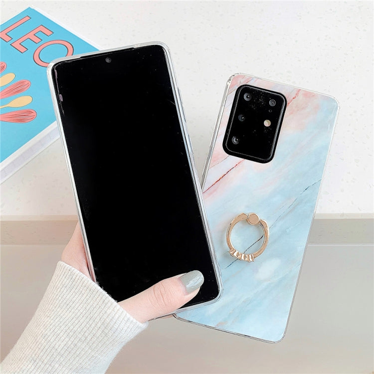 For Huawei P40 TPU Smooth Marble with Ring Metal Rhinestone Bracket Mobile Phone Protective Case