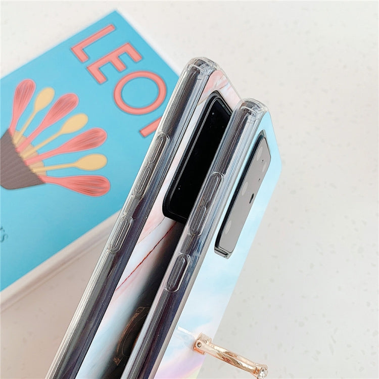 For Huawei P40 TPU Smooth Marble with Ring Metal Rhinestone Bracket Mobile Phone Protective Case