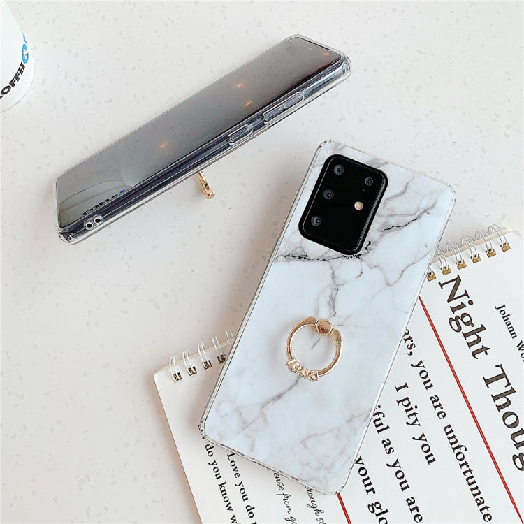 For Galaxy A71 TPU Smooth Marble with Ring Metal Rhinestone Bracket Mobile Phone Protective Case