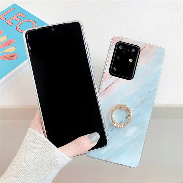 For Galaxy A71 TPU Smooth Marble with Ring Metal Rhinestone Bracket Mobile Phone Protective Case