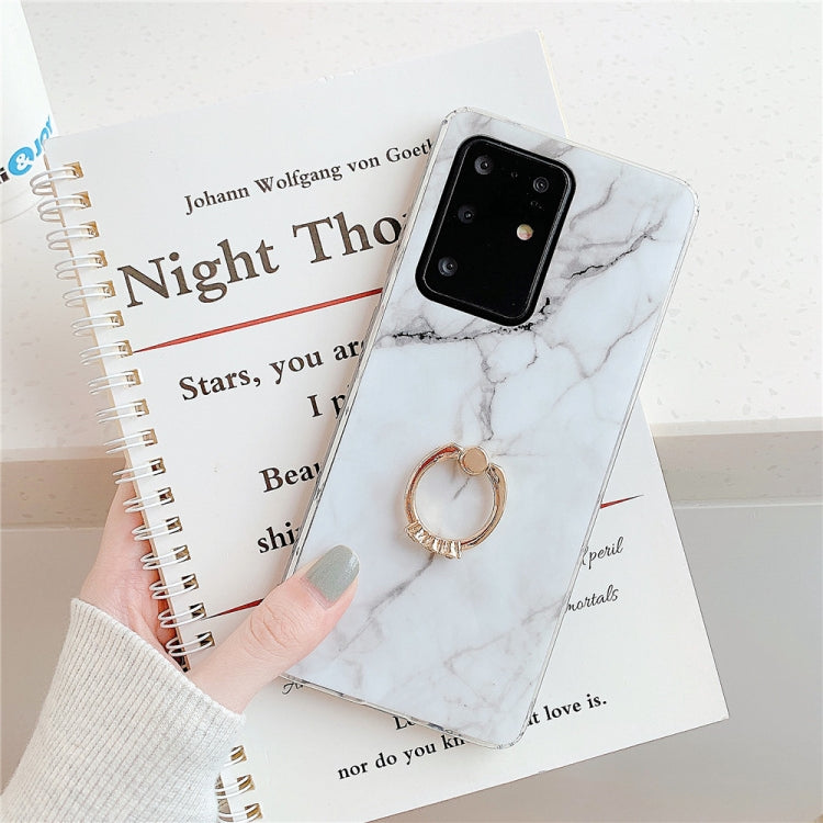 For Galaxy A51 High Quality TPU Smooth Marble with Ring Metal Rhinestone Bracket Mobile Phone Protective Case