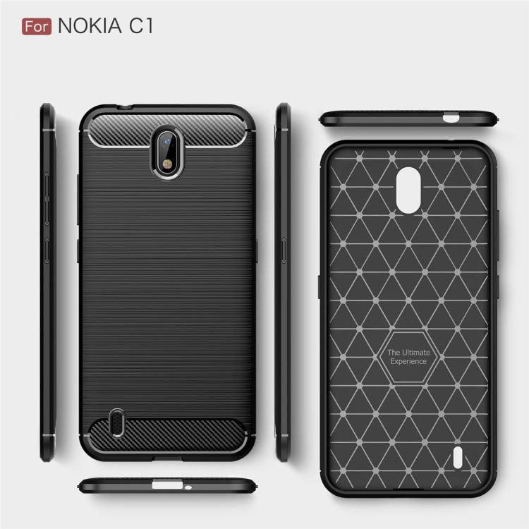 For Nokia C1 Brushed Texture Carbon Fiber TPU Case