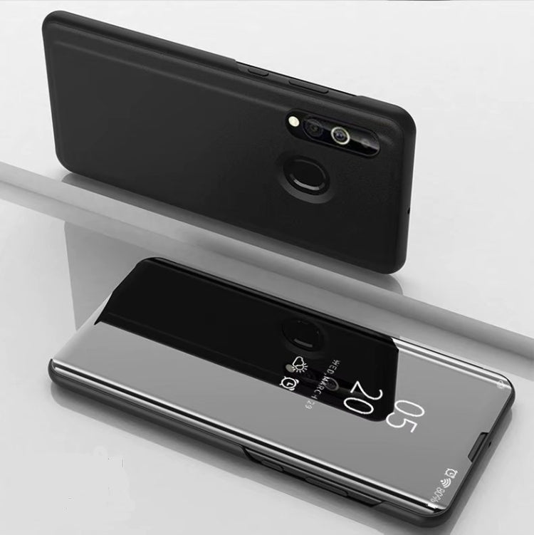 For OPPO A8 Plated Mirror Horizontal Flip Leather Case with Holder