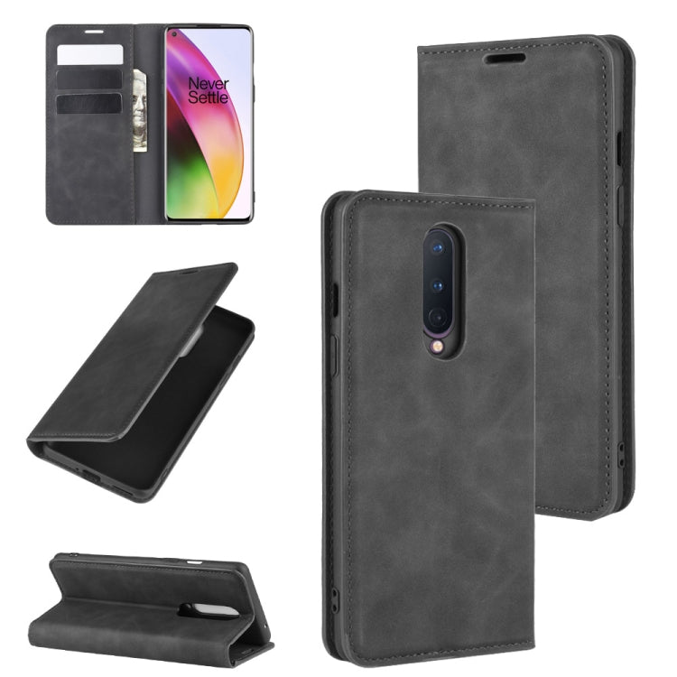 For OnePlus 8 Retro-skin Business Magnetic Suction Leather Case with Holder & Card Slots & Wallet