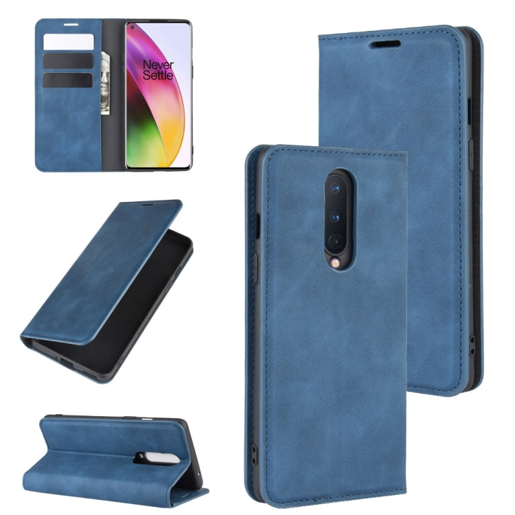 For OnePlus 8 Retro-skin Business Magnetic Suction Leather Case with Holder & Card Slots & Wallet