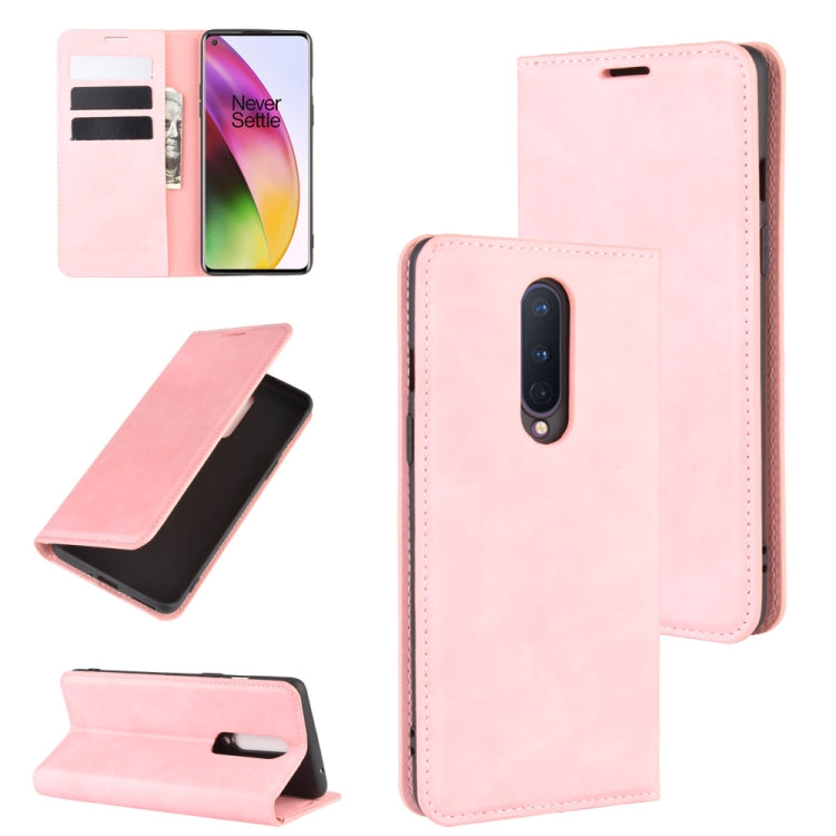 For OnePlus 8 Retro-skin Business Magnetic Suction Leather Case with Holder & Card Slots & Wallet