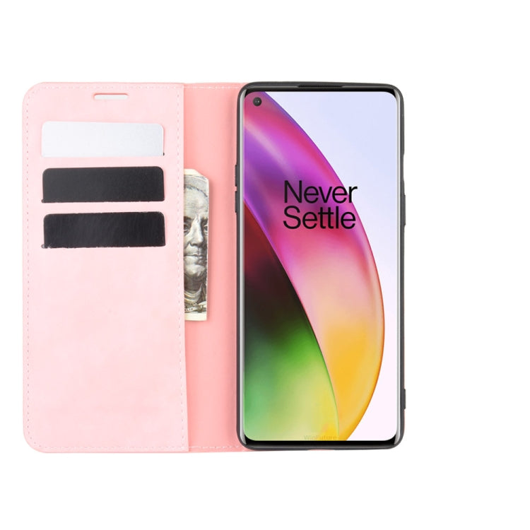 For OnePlus 8 Retro-skin Business Magnetic Suction Leather Case with Holder & Card Slots & Wallet