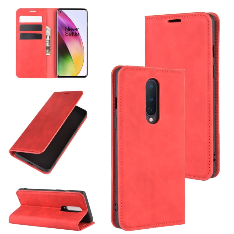 For OnePlus 8 Retro-skin Business Magnetic Suction Leather Case with Holder & Card Slots & Wallet