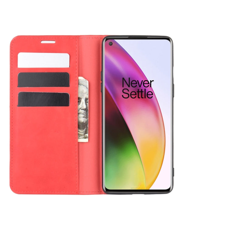 For OnePlus 8 Retro-skin Business Magnetic Suction Leather Case with Holder & Card Slots & Wallet