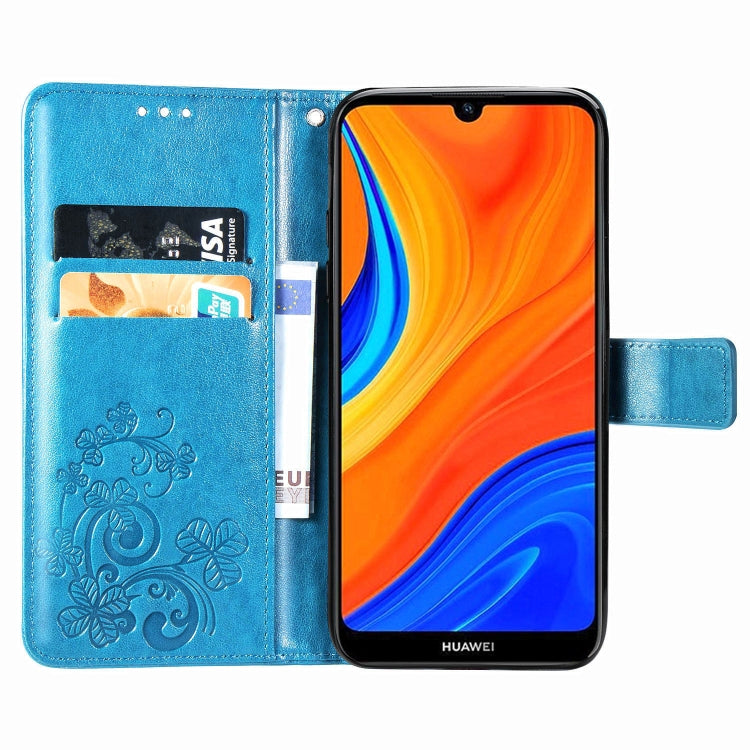 For Huawei Y6s (2019) Four-leaf Clasp Embossed Buckle PU Leather Case with Lanyard & Card Slot & Wallet & Holder